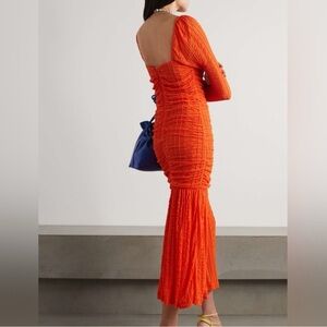 NWT Ganni Stunning Orange midi Long Sleeve Dress SZ 42 10/12